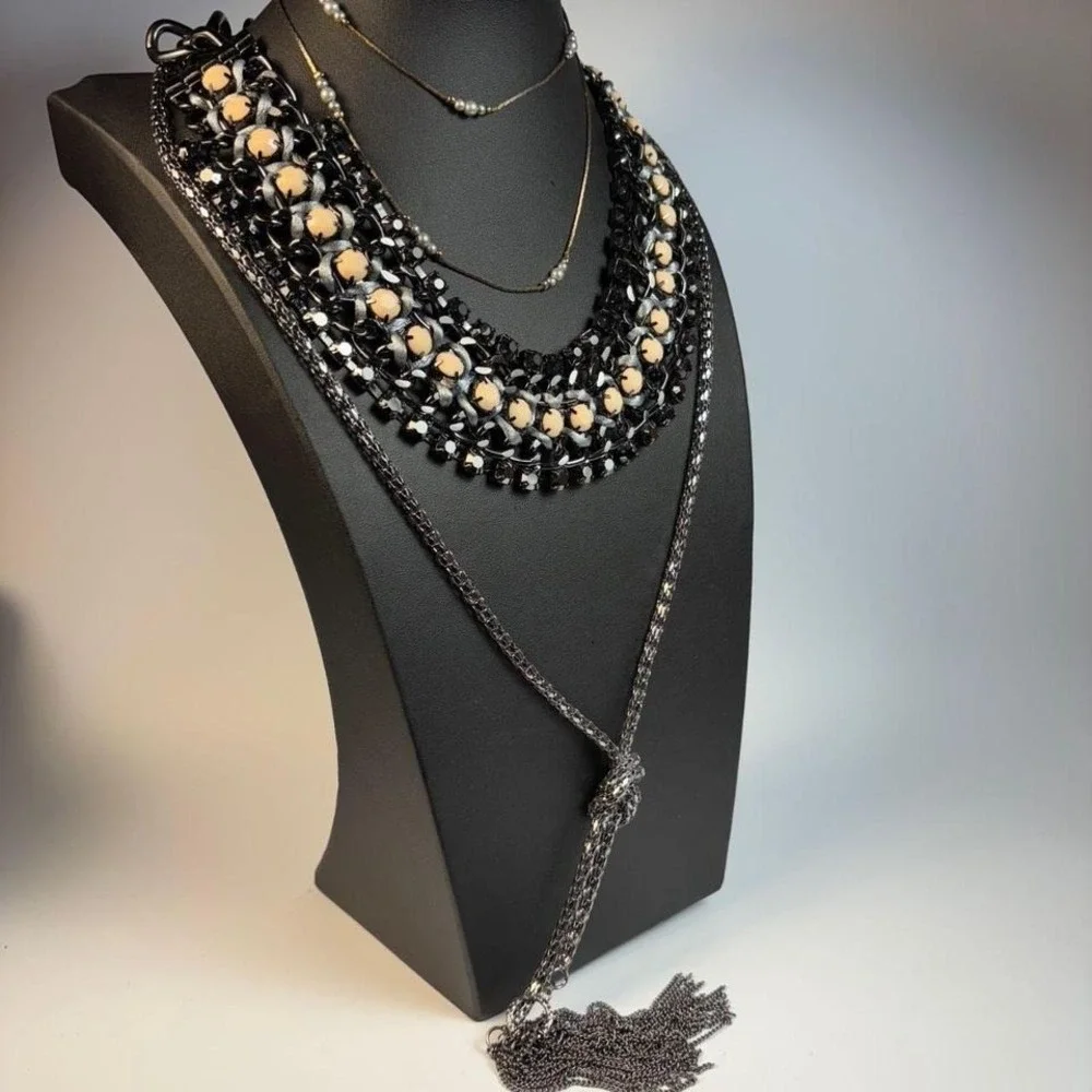 Goth Glam Necklace Lot Maximalist Extra‎ Long Beaded Tassel
